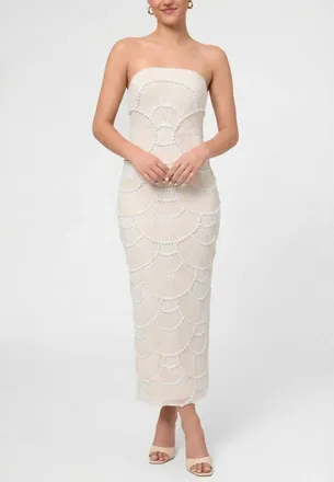 Rachel Roy Gaia Strapeless Pearl Midi Dress in White at Nordstrom, Size X-Large