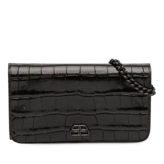 Balenciaga Pre-owned Balenciaga Croc Embossed Leather BB Phone Holder with Chain 601392-1000-W-527545