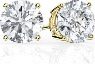 Grown Brilliance 4 Carat Round Lab Grown Diamond Stud Earrings in 14K Yellow Gold, Push Back, F Color, VS Clarity, 4 Prong Setting