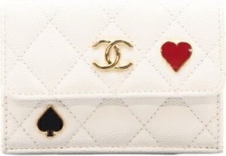 Chanel White Leather Wallet (Tri-Fold) (Pre-Owned)