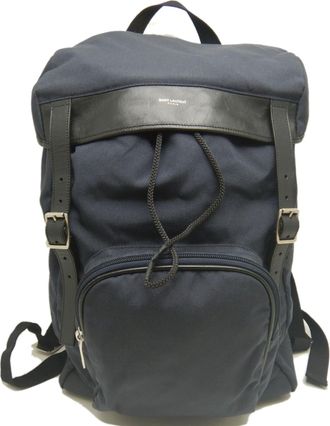 Saint Laurent Navy Canvas Leather Backpack (Pre-Owned)