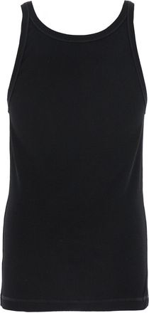 Dolce & Gabbana Mens Black Sleeveless Top With Logo Embroidery Cotton Tops