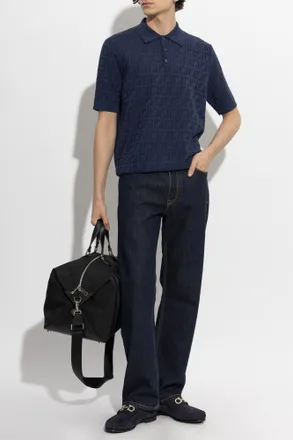 Fendi Polo With Monogram, Mens, Navy Blue