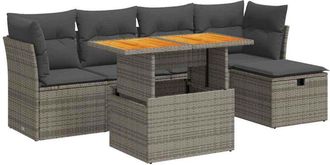 vidaXL Set Sof&aacute;s Jard&iacute;n Y Cojines 6 Pzas Rat&aacute;n Sint&eacute;tico Acacia Gris Vidaxl