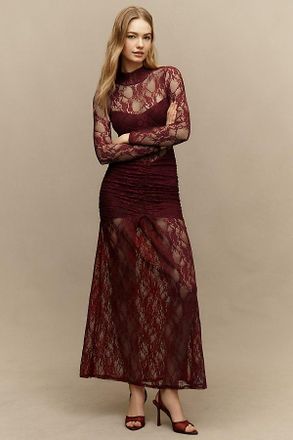 Nightcap Mock-Neck Drop-Waist Lace Maxi Dress