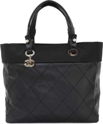 Chanel Black Nylon Pvc Handbag Tote Bag (Pre-Owned)