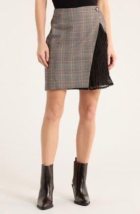 Nicole Miller Rhinestone Plaid Wrap Skirt in Black/Tan at Nordstrom Rack, Size 10