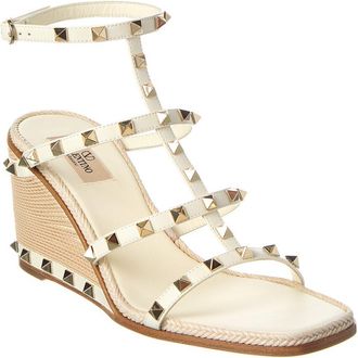 Valentino Rockstud Caged 90 Leather Ankle Strap Wedge Sandal