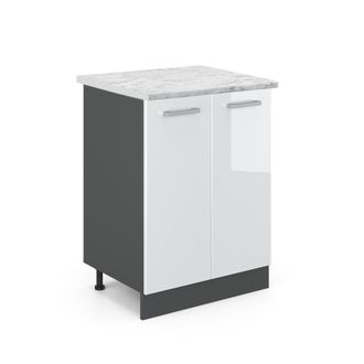 Vicco Mueble Bajo De Cocina R-line, Blanco Alto Brillo, 60 Cm Et M&aacute;rmol