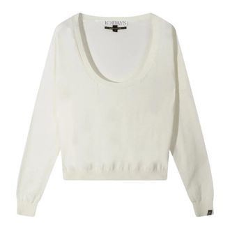10 Days Straight Cut Deep V-Neck Knit - Dames - Ronde hals truien - Wit - S - Polyester - Truien & Vesten