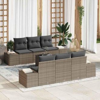 vidaXL Conjunto De Sof&aacute; De Jard&iacute;n 7 Pcs Gris Polirat&aacute;n Vidaxl