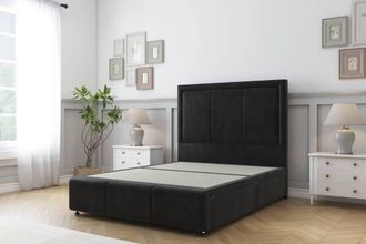 Sloomy Lancaster Plush Divan Base 2 Drawers-54 Headboard & 12 Footboard in Black | Size: Small Double