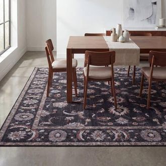 Jonathan Y Designs Arabella Vintage Floral Border Non-Slip Machine-Washable Dark Gray/Multi 4 ft. x 6 ft. Area Rug at Nordstrom, Size 4Ft 0In X 6Ft 0In
