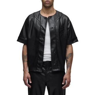 Hudson Faux Leather Baseball Jersey in Black at Nordstrom, Size Xx-Large