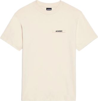 Jacquemus Mens Gros grain Logo-Patch T-shirt - Beige Cotton - Size Small