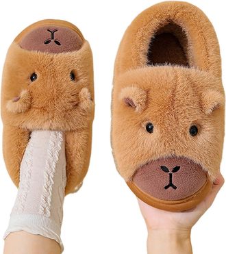 Generic Capybara Slippers, Capybara Slippers for Kids Men Women, Parent-Child Matching Shoes (Light brown-closed heel, UK, Little Kid, 11, Numeric Range, UK F