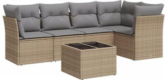 vidaXL Vidaxl - Juego De Sof&aacute;s Jard&iacute;n Con Cojines 6 Pzas Rat&aacute;n Sint&eacute;tico Beige