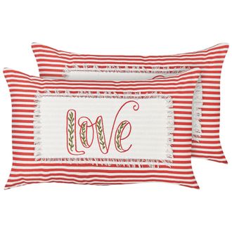 Beliani Beliani - Conjunto De 2 Cojines Decorativos Funda De Algod&oacute;n Motivo A Rayas Rojo Y Blanco 30 X 50 Cm Alsine
