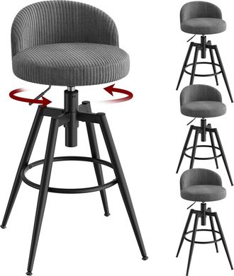 Woltu Woltu Juego De 4 Taburetes De Cocina De Pana Regulables En Altura, Taburete De Barcon Reposapi&eacute;s Met&aacute;lico, Para Isla De Cocina/restaurante, Gris