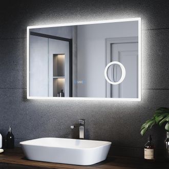 Sonni Espejo De Ba&ntilde;o Con Luz 100 X 60 Cm Espejo De Ba&ntilde;o Con Led Funci&oacute;n Antiniebla Espejo Con Interruptor T&aacute;ctil Indicaci&oacute;n De Temperatura Y Reloj 3 Veces A