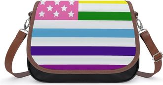 Generic US Trans LGBTQ Flag Womens Crossbody Bag Fashion Shoulder Handbags Message Tote Bag with Adjustable Strap