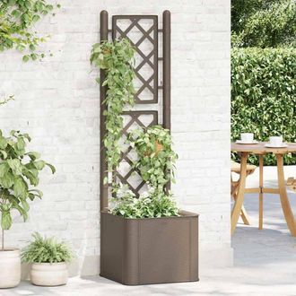 Berkfield Home Garden Raised Bed with Trellis & Self Watering System Mocha in Dark Brown