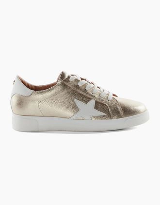 Dune London Womens Lo Edriss Star Lace Up Canvas Low Top Sneakers - Gold - Size: 4