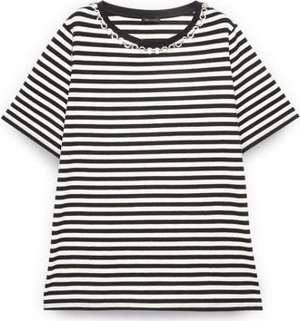Fiorella Rubino Gestreken katoenen T-shirt met applicaties - Dames - T-shirts - Zwart - L - Katoen - Tops