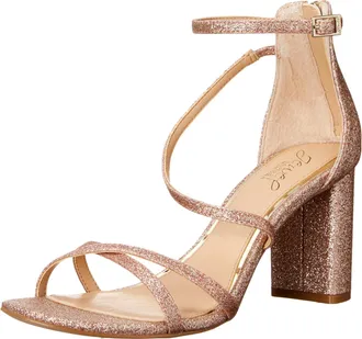 Badgley Mischka Devorah Heeled Sandal Rose Gold Glitter JW4332-ROSGLT Womens