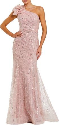 Mac Duggal One Shoulder Sequin Trumpet Gown With Flower in Rose at Nordstrom, Size 4