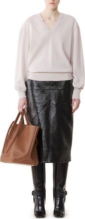 Lanvin V-Neck Merino Sweater With Grosgrain Detail in White at Nordstrom, Size X-Large