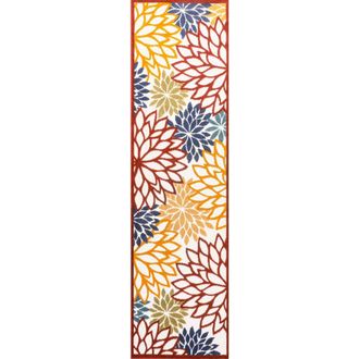 Jonathan Y Designs Minori Floral High-Low Indoor/Outdoor Area Rug in Cream/red/blue at Nordstrom, Size 2Ft 0In X 8Ft 0In