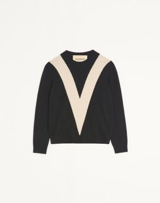 Valentino Maglia Valentino In Lana Con V Intarsiata Uomo NERO/BURRO 3XL