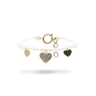 Freddy Bracciale con Catena di Cuori e Perle in Acciaio Dorato