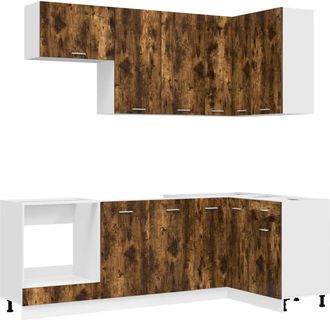 vidaXL Unidad De Cocina Lyon 8 Uds. Roble Ahumado Madera De Ingenier&iacute;a Vidaxl