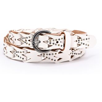 OLD TREND Oranda Genuine Leather Woven Studded Statement Belt in White at Nordstrom, Size Medium