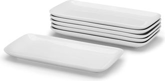 OEM Juego De 6 Piezas De Bandejas Peque&ntilde;as, Platos Rectangulares De Cer&aacute;mica (23 Cm), Juego Moderno Para Servir Sushi, Vajilla Blanca Para Servir Comida, 