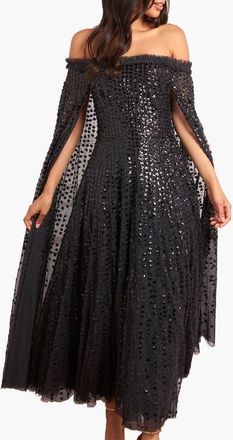 Needle & Thread Raindrop Cape Ankle Gown in Graphite at Nordstrom, Size 14