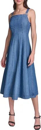 Karl Lagerfeld Chambray Fit & Flare Midi Dress at Nordstrom, Size 12