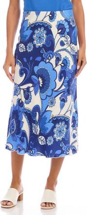 Karen Kane Floral Print Bias Cut Midi Skirt in Blue at Nordstrom, Size X-Small