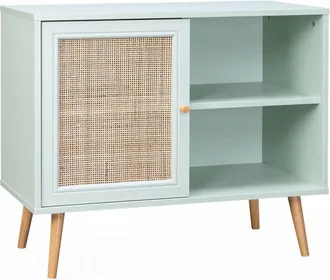 Sweeek Aparador estilo escandinavo con 1 puerta de caña, 80cm, verde celadón