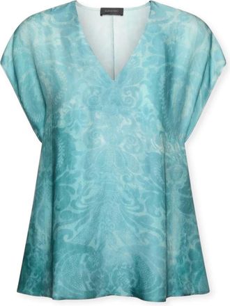 Elena Miro Viscose blouse met print - Dames - Blouses - Blauw - 2XL - Overhemden