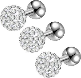 Generic 3Pcs Crystal Ball Tragus Piercing Earring Set Stainless Steel Labret Piercing Set 16G Daith Earring Conch Piercing Lot Lip Ring Professional Process