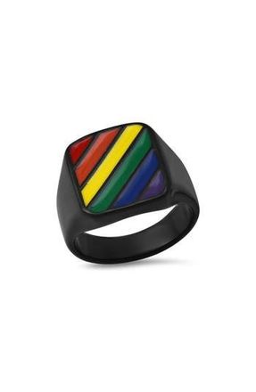 Steeltime Mens Rainbow Stripe Signet Ring in Black Multi at Nordstrom Rack, Size 12