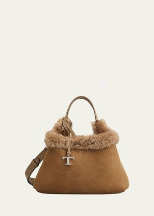 Tod's Apa Small Suede & Shearling Top Handle Bag