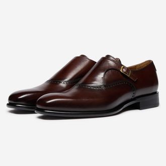 Oliver Sweeney Mens Antiqued Calf Leather Monk Shoes - Brown - Size UK 8.5