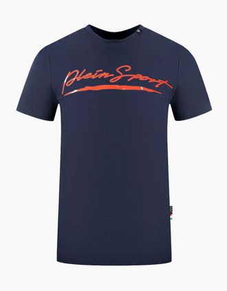 Philipp Plein Mens Plein Sport Brand Signature Logo Navy Blue T Shirt - Size: 38