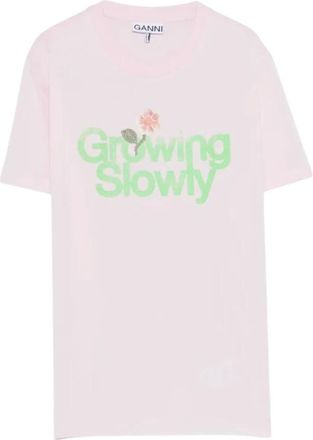 Ganni T-shirt met krab - Dames - Tops - Roze - Maat: S Katoen