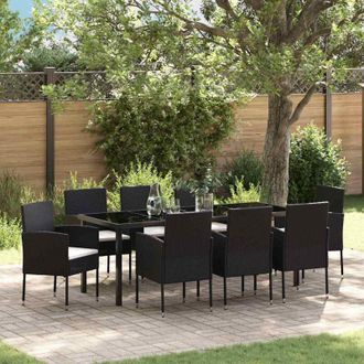 vidaXL Conjunto De Comedor De Jard&iacute;n 9 Pcs Negro Rat&aacute;n Sint&eacute;tico Vidaxl
