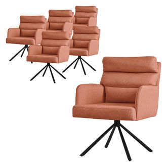 ML Design 6x Silla De Comedor Giratoria, Naranja Asiento De Cocina Con Respaldo Extra&iacute;ble Y Reposabrazos Dise&ntilde;o Ergon&oacute;mico Mueble Tapizado Con Funda De Poli&eacute;ste